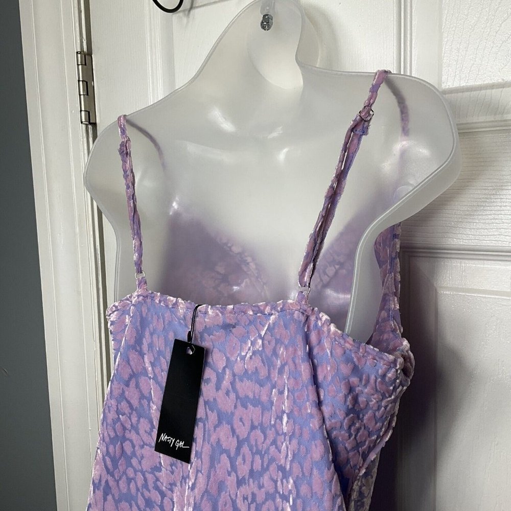 NWT Nasty Gal Animal Print Cowl Neck Mini Slip Dress Pink Purple Velour Size 8 - Picture 15 of 16